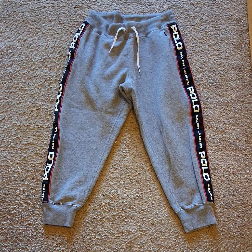 Polo by Ralph Lauren Blue Label Girls Gray Sweatpants with Logo Stripes